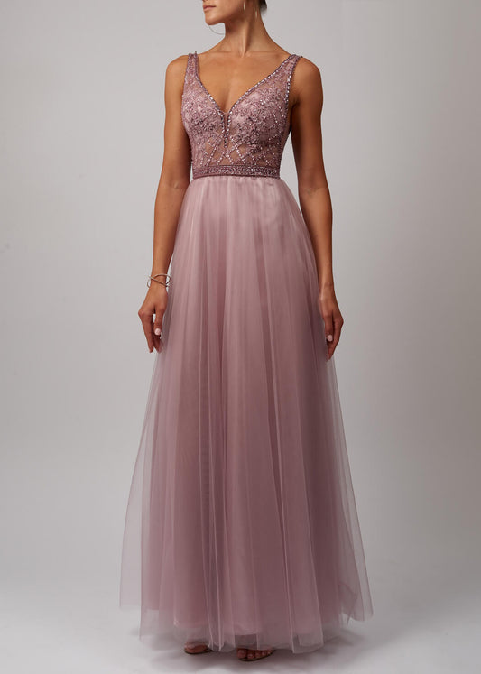 VESTIDO DE CERIMÓNIA BRILHANTE E MISSANGAS