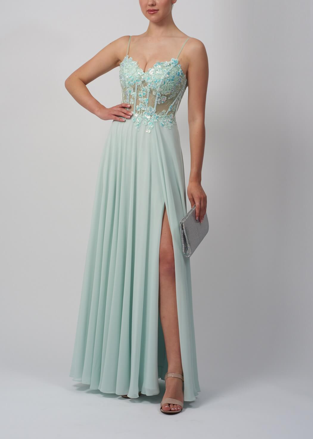 VESTIDO DE CERIMÓNIA COM CORPETE DE FLORES