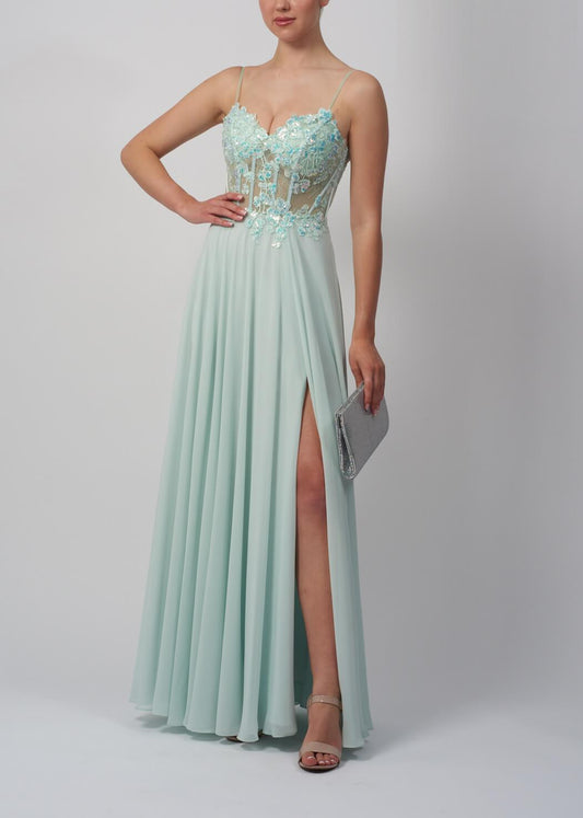 VESTIDO DE CERIMÓNIA COM CORPETE DE FLORES