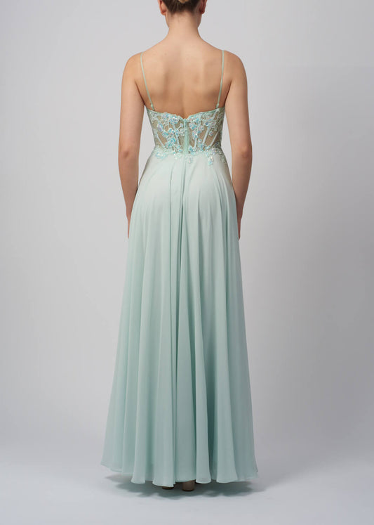 VESTIDO DE CERIMÓNIA COM CORPETE DE FLORES