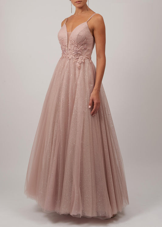 VESTIDO DE CERIMÓNIA COM FLORES BORDADAS