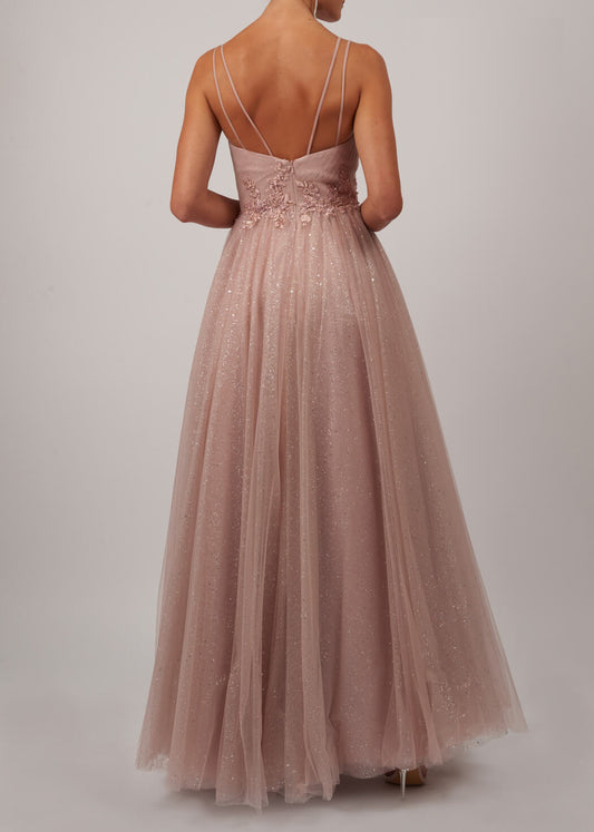 VESTIDO DE CERIMÓNIA COM FLORES BORDADAS