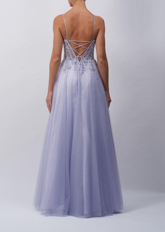 VESTIDO DE CERIMÓNIA TRANSPARENTE COM FLORES