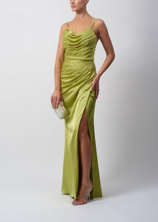 Vestido Acetinado Franzido Lima