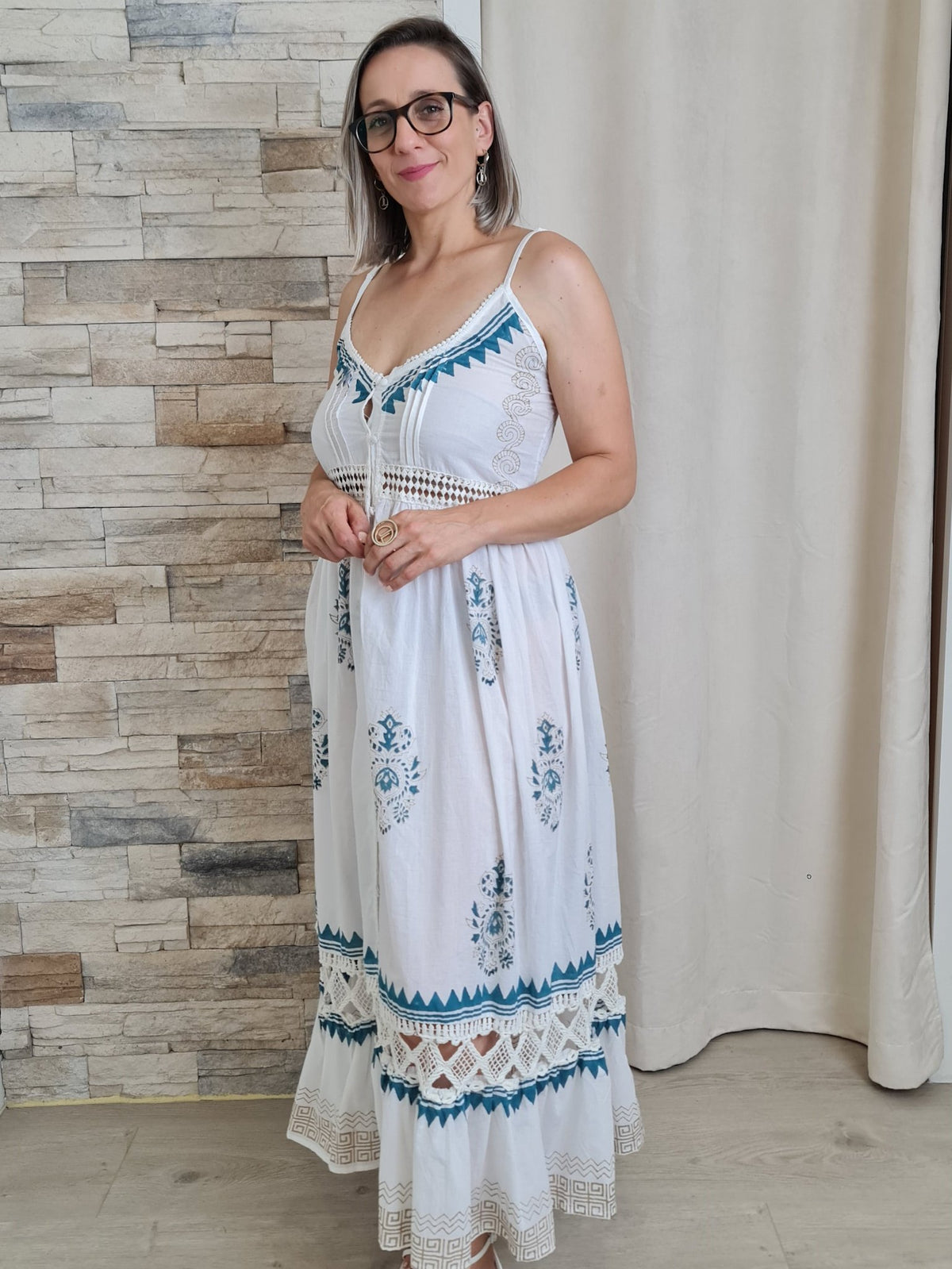 VESTIDO COMPRIDO ESTAMPADO COM FLORES
