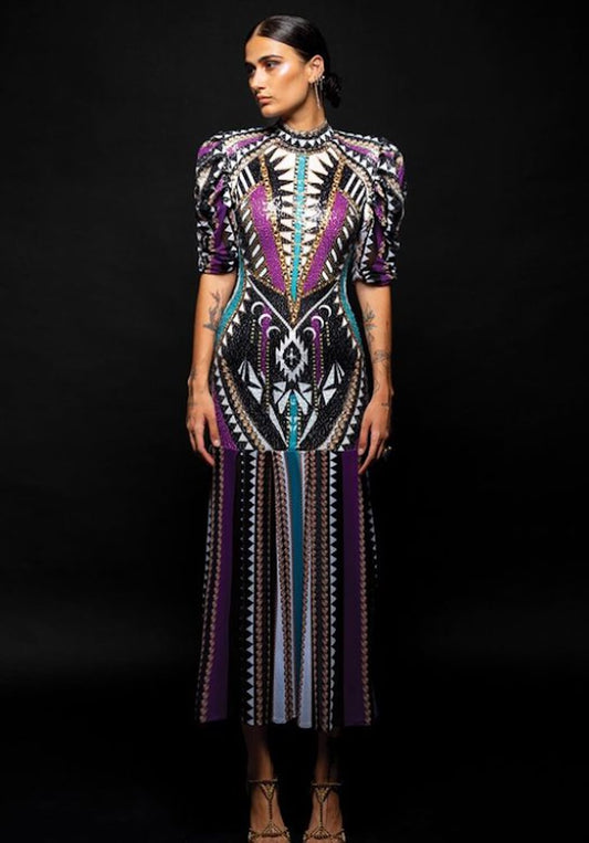 Vestido Comprido de Lantejoula e Tule