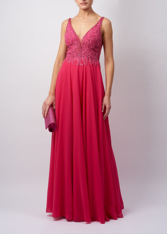 VESTIDO DE CERIMÓNIA BRILHANTE COM DECOTE EM V
