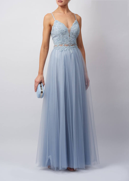VESTIDO DE CERIMÓNIA COM REDNA AZUL CLARO