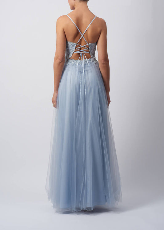 VESTIDO DE CERIMÓNIA COM REDNA AZUL CLARO