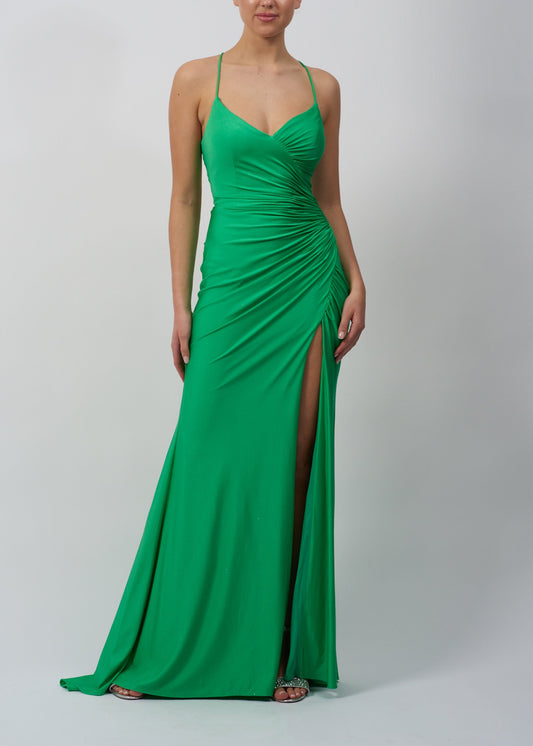 VESTIDO DE CERIMÓNIA ESTILO SEREIRA FRANZIDO VERDE