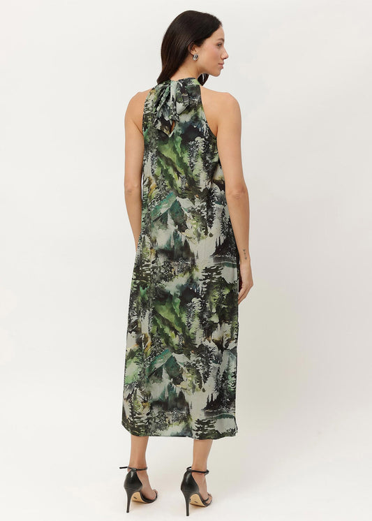 VESTIDO MIDI ESTAMPADO COM GOLA ALTA