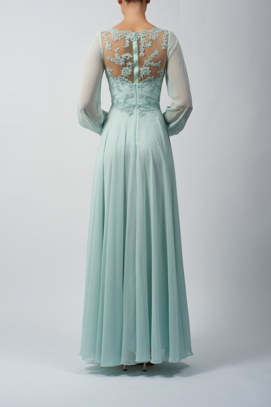 VESTIDO DE CERIMÓNIA COM MANGA COMPRIDA