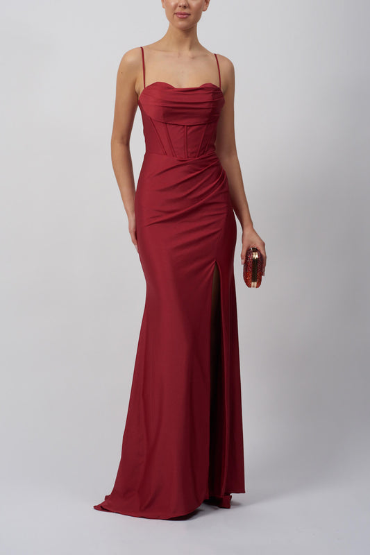 VESTIDO DE CERIMÓNIA COM ESPARTILHO BORDEAUX