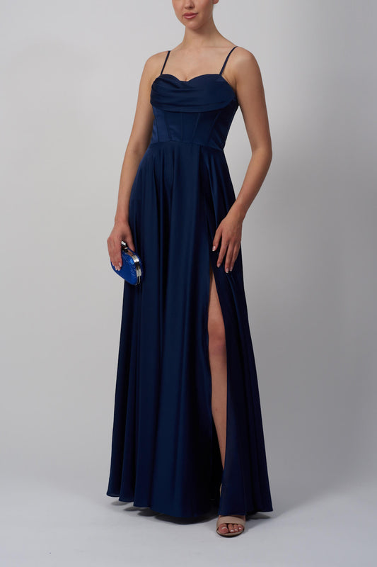 VESTIDO DE CERIMÓNIA LISO COM RACHA