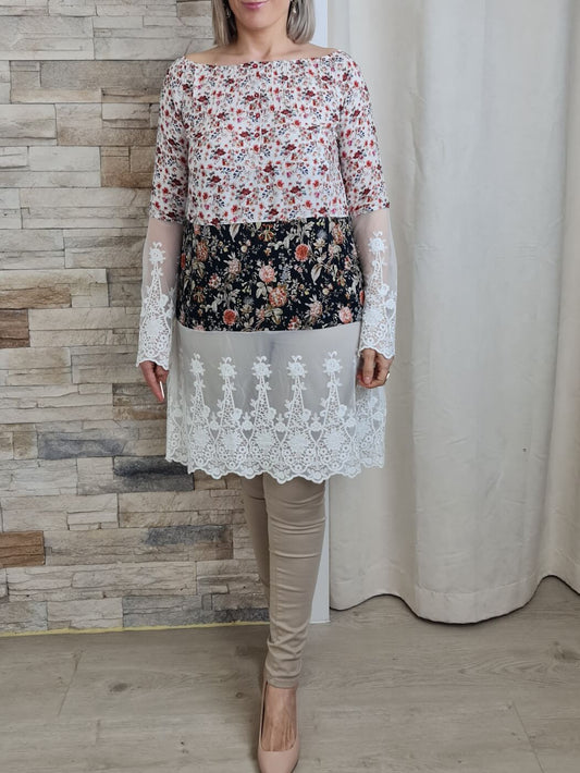 TÚNICA/VESTIDO ESTAMPADO C/ RENDA