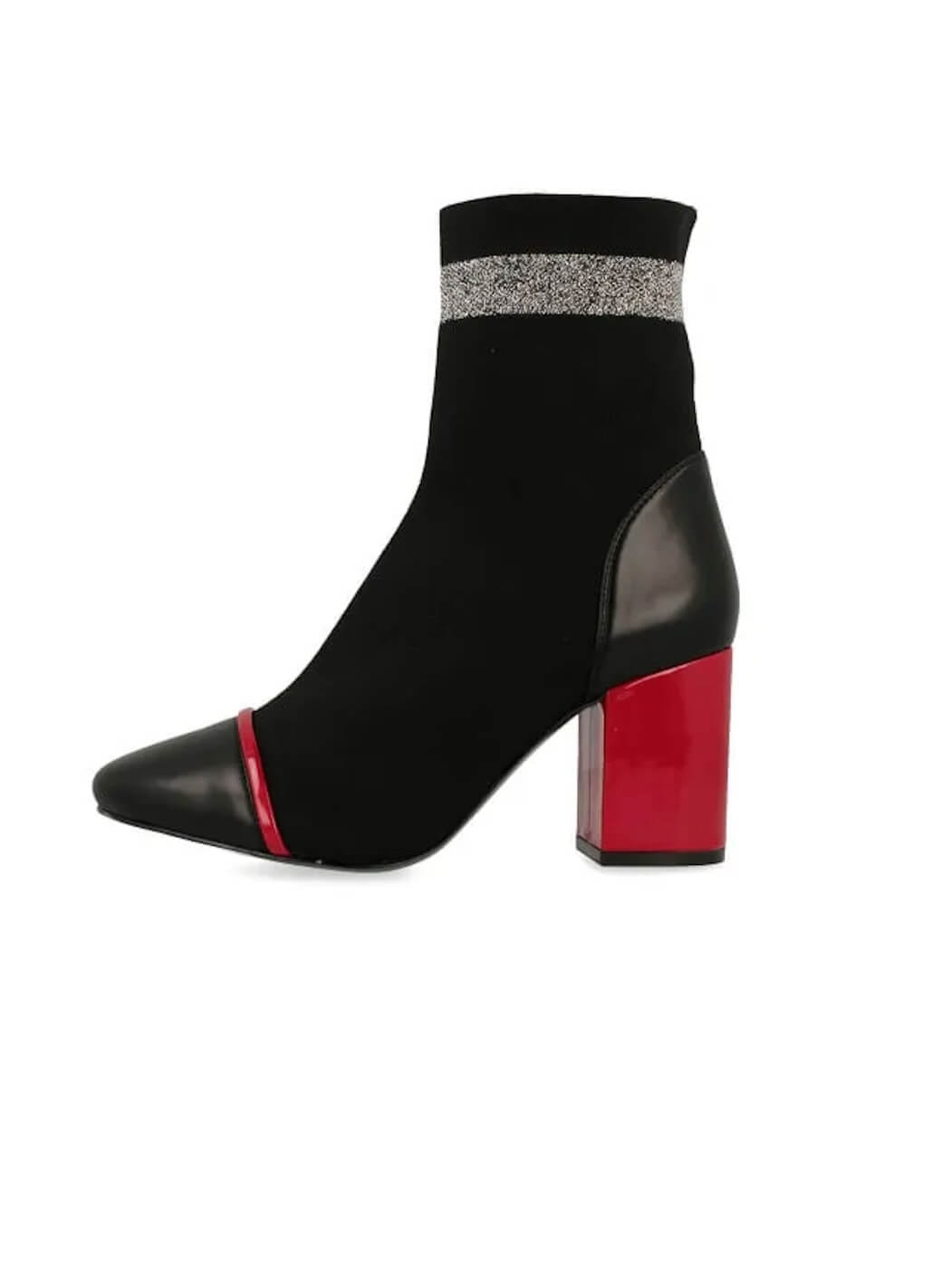 BOTINS PRETO ESTILO CANO DE MEIA E TACÃO VERMELHO