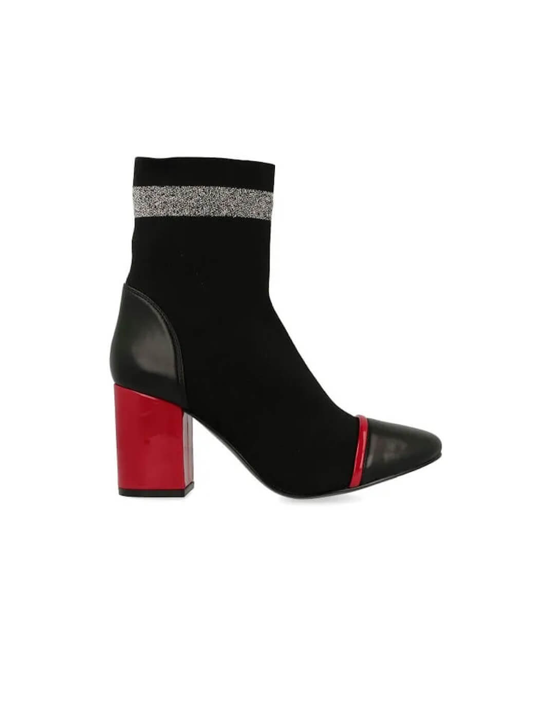 BOTINS PRETO ESTILO CANO DE MEIA E TACÃO VERMELHO