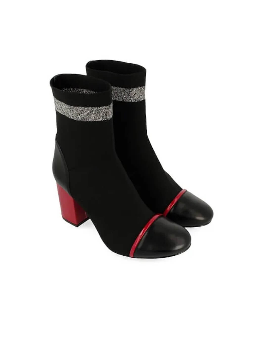 BOTINS PRETO ESTILO CANO DE MEIA E TACÃO VERMELHO