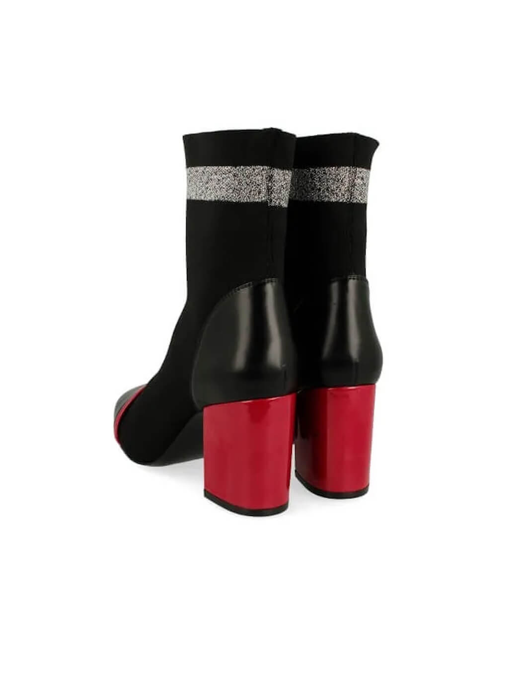 BOTINS PRETO ESTILO CANO DE MEIA E TACÃO VERMELHO