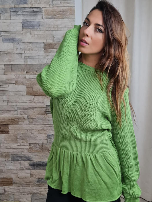 CAMISOLA DE MALHA COM FOLHOS VERDE