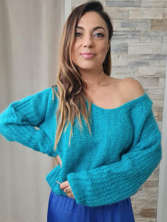 CAMISOLA DE MALHA COM MANGAS À BALÃO ESMERALDA