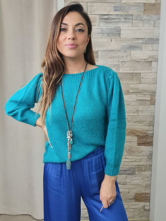 CAMISOLA DE MALHA OMBRO À BALÃO ESMERALDA