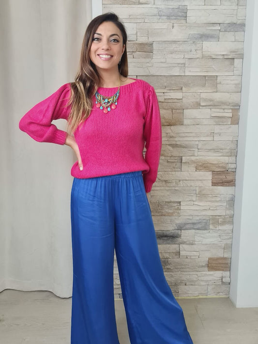 CAMISOLA DE MALHA OMBRO À BALÃO FÚSCHIA