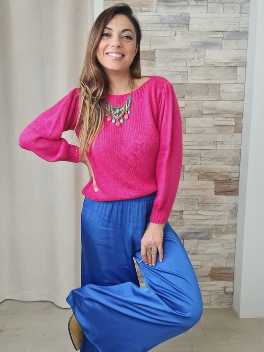 CAMISOLA DE MALHA OMBRO À BALÃO FÚSCHIA