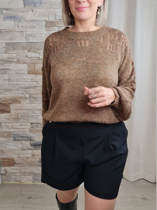 CAMISOLA MALHA COM MANGAS À BALÃO CAQUI