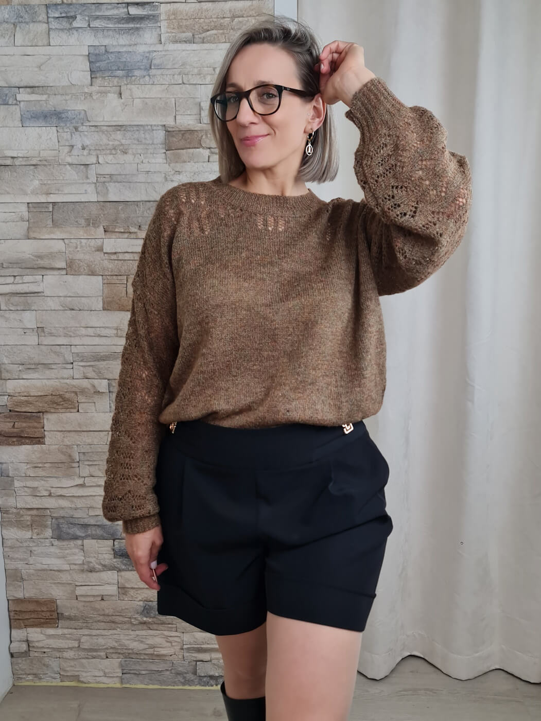 CAMISOLA MALHA COM MANGAS À BALÃO CAQUI