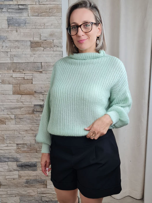 CAMISOLA MALHA COM MANGAS À BALÃO VERDE ÁGUA