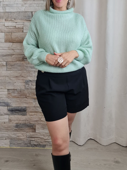 CAMISOLA MALHA COM MANGAS À BALÃO VERDE ÁGUA