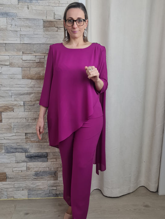 CONJUNTO BRILHANTES OMBROS MAGENTA