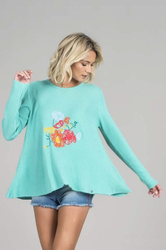 CAMISOLA COM BORDADO FLORAL RUGA 1587