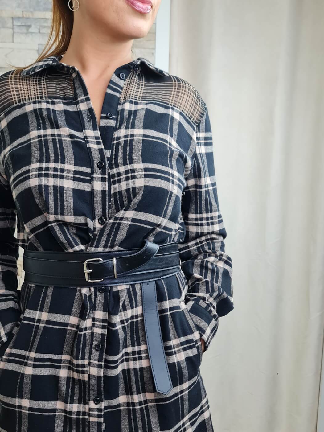 VESTIDO CAMISEIRO COM DETALHE EM FLANELA