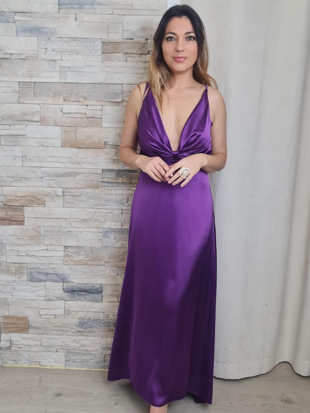 VESTIDO DE CERIMÓNIA ACETINADO ROXO