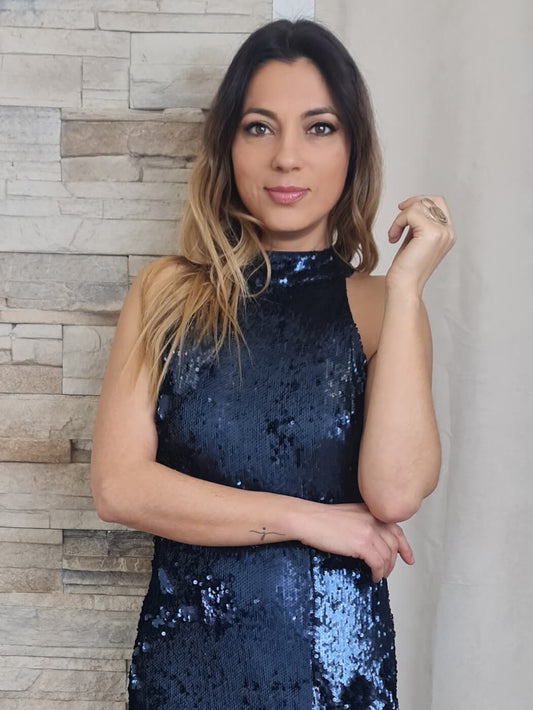 VESTIDO AZUL EM LANTEJOULA