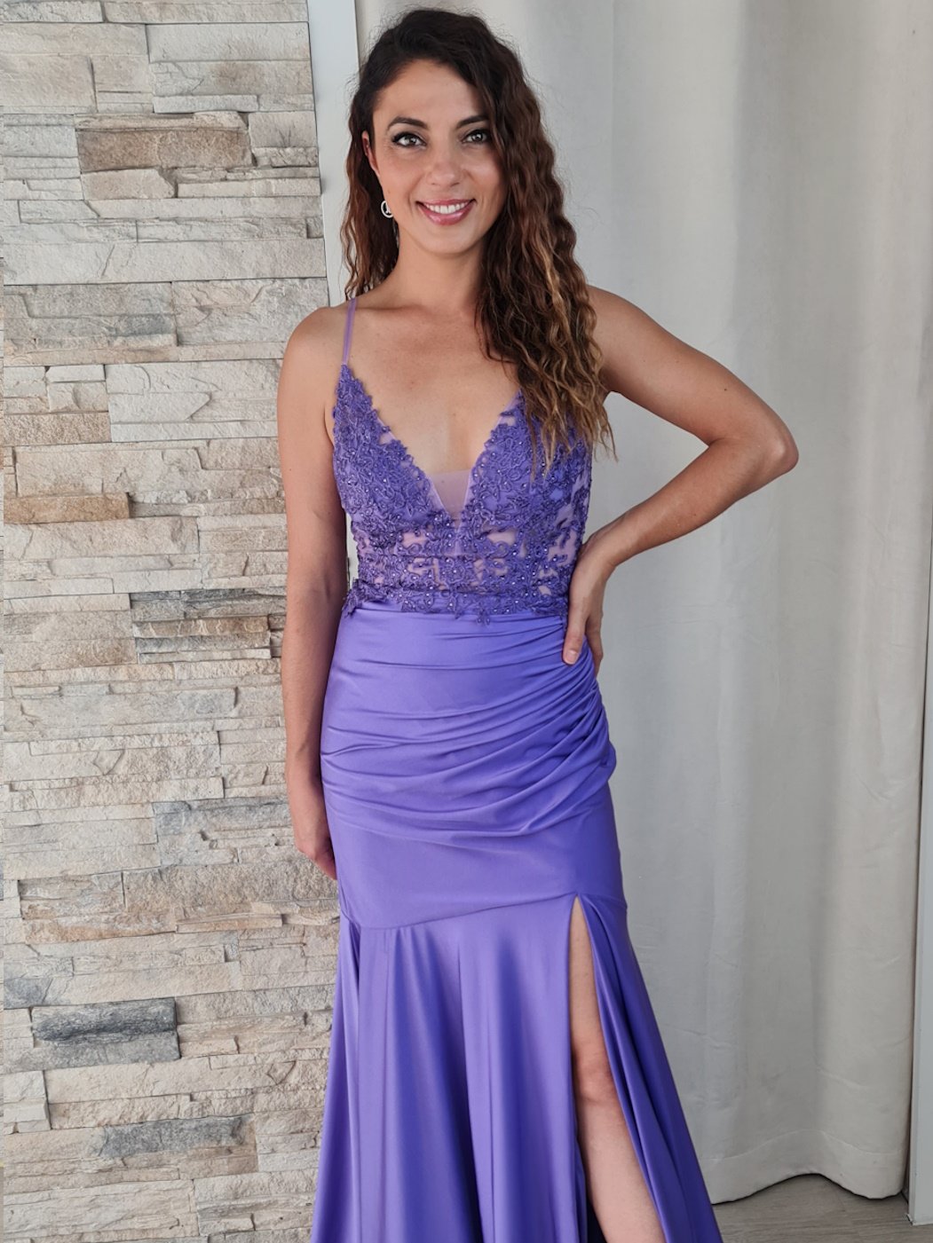 Vestido de Cerimónia Bordado de Alça Fina
