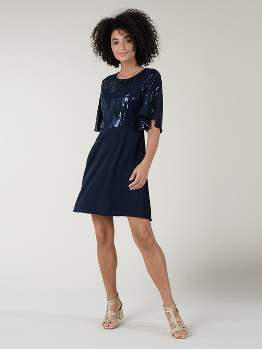 MOLLY BRACKEN Vestido marinho lantejoulas MAJODI.COM