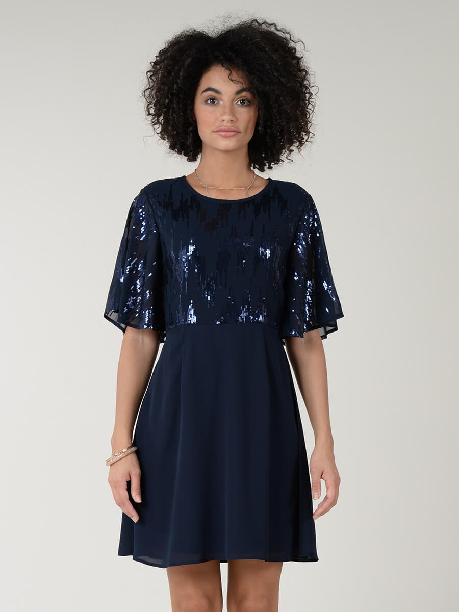 MOLLY BRACKEN Vestido marinho lantejoulas MAJODI.COM