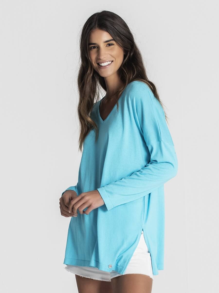 RUGA 1962 Camisola basica decote em V MAJODI.COM azul