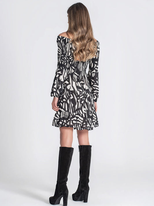 RUGA 3061 Vestido padrao preto e branco MAJODI.COM