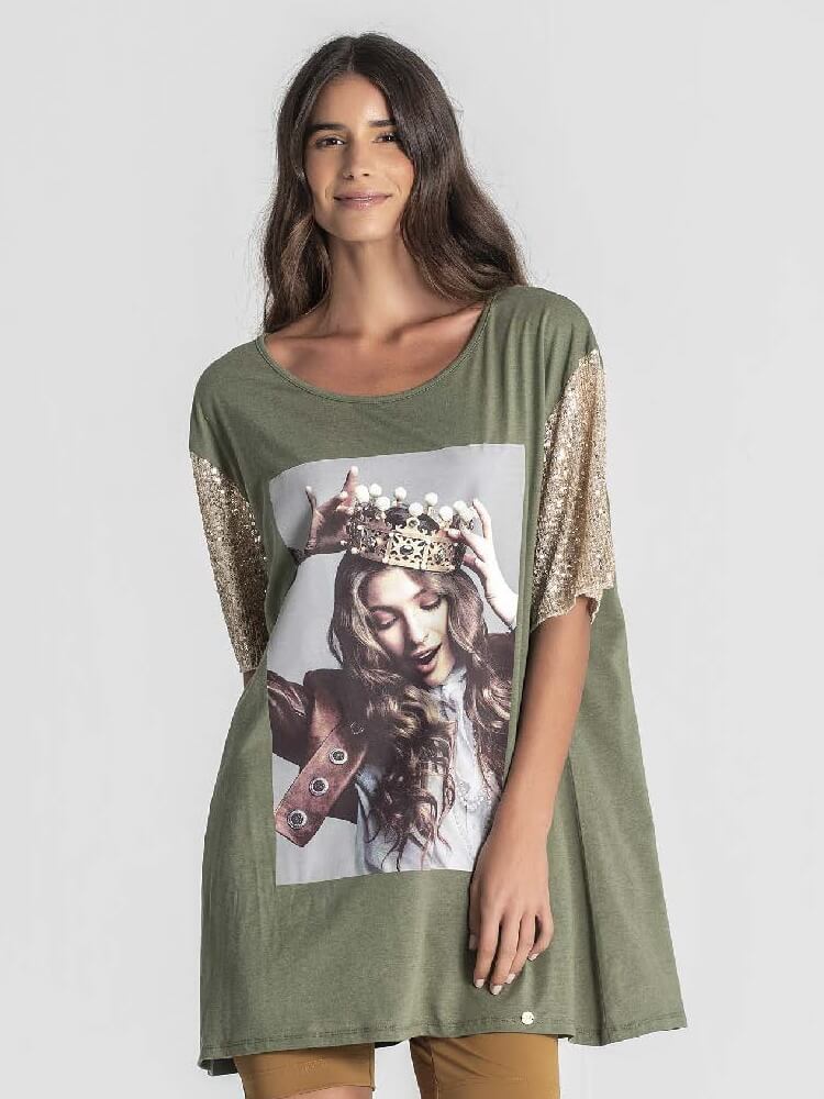 RUGA T062 T-shirt Queen mangas lantejoulas MAJODI.COM