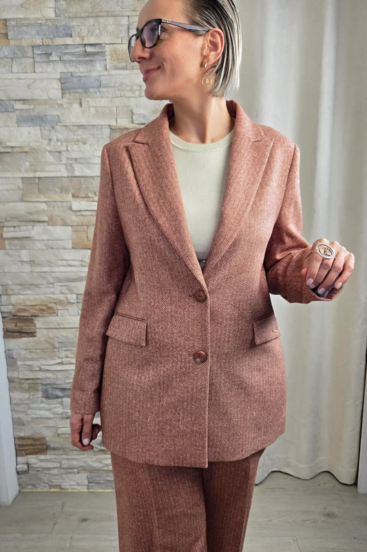 BLAZER COM EFEITO ESPIGA TERRACOTA