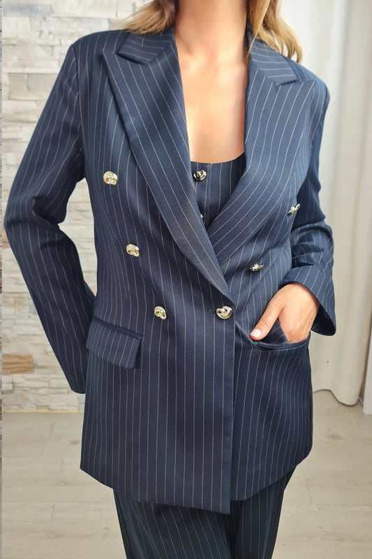 BLAZER AZUL MARINHO COM RISCA BEGE
