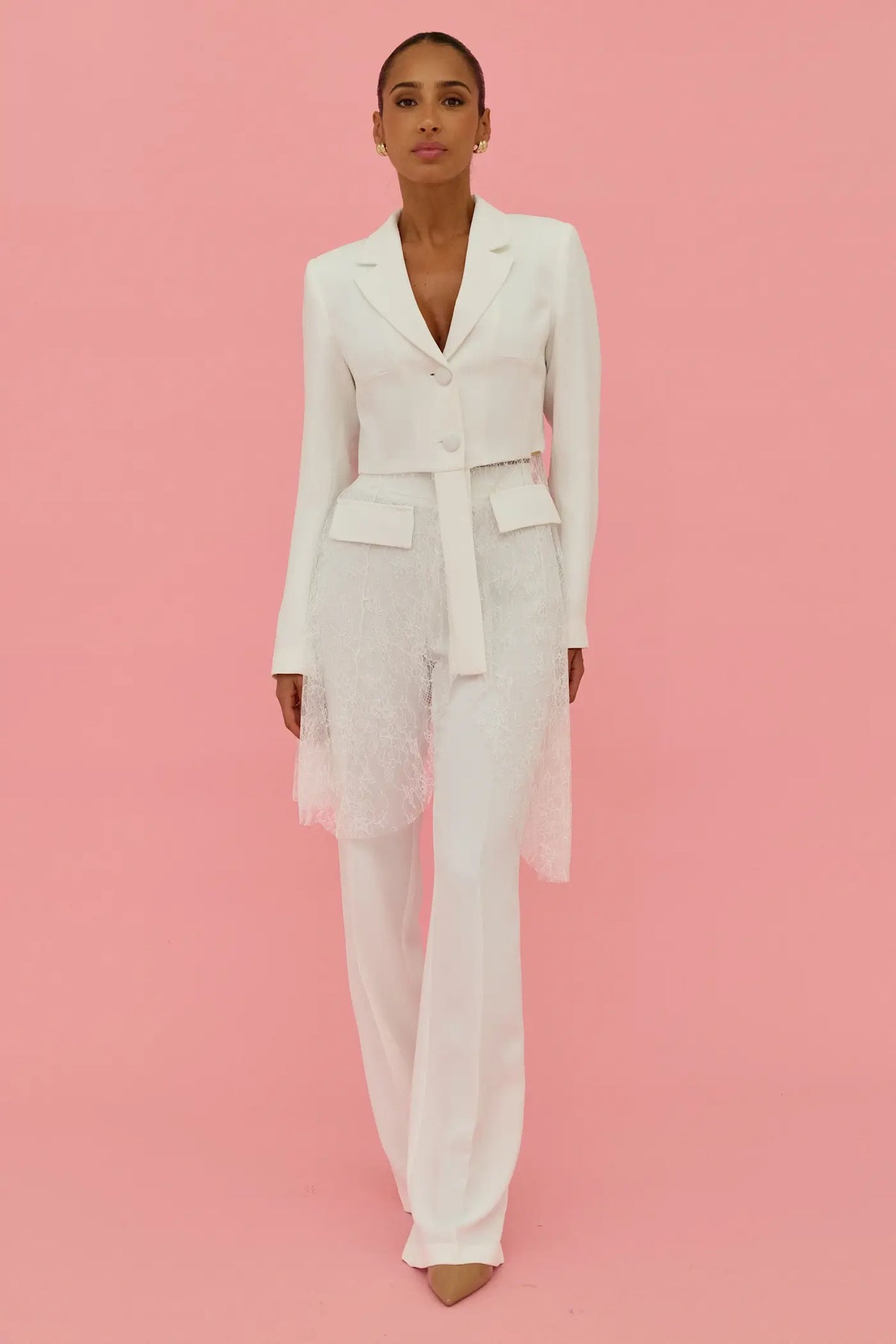 BLAZER BRANCO DE TECIDO E RENDA