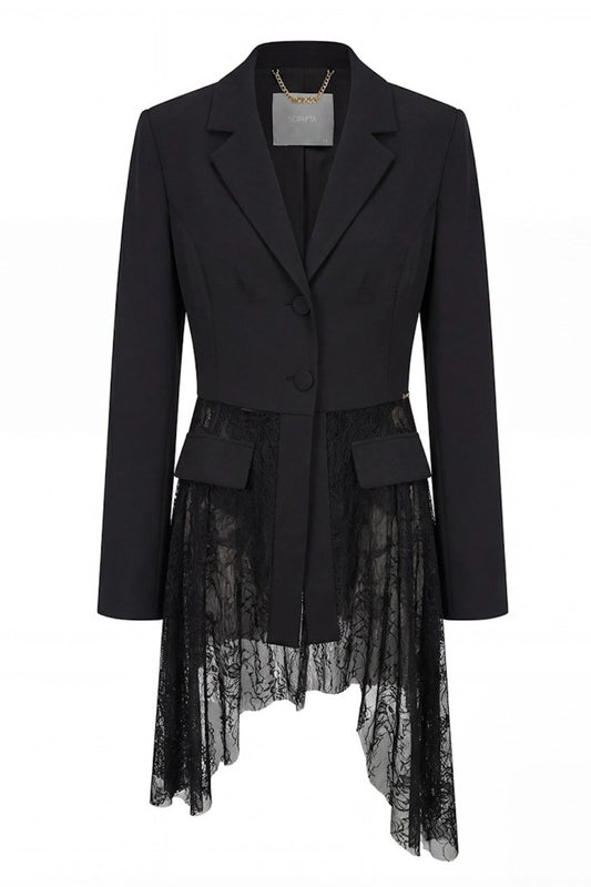 BLAZER PRETO DE TECIDO E RENDA
