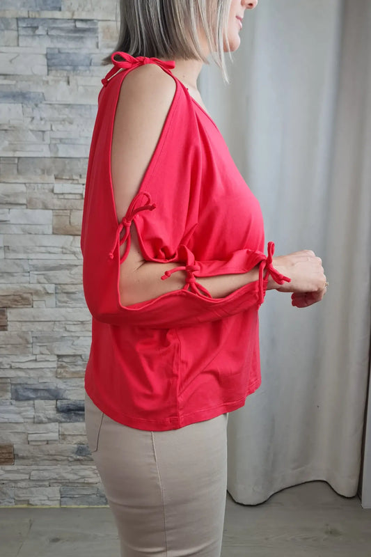 BLUSA FUCHIA COM LAÇOS NA MANGA