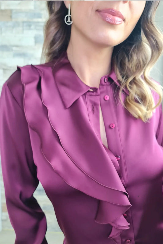BLUSA COM FOLHOS BORDEAUX