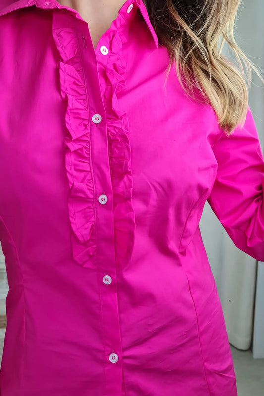 BLUSA COR DE ROSA JUSTA COM FOLHOS